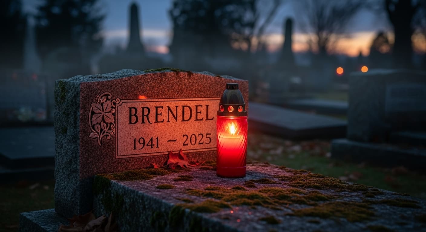 AI generated: a spiritual picture of a cemetery candle. very realistic. on the tombstone stands "BRENDEL 1941 - 20...