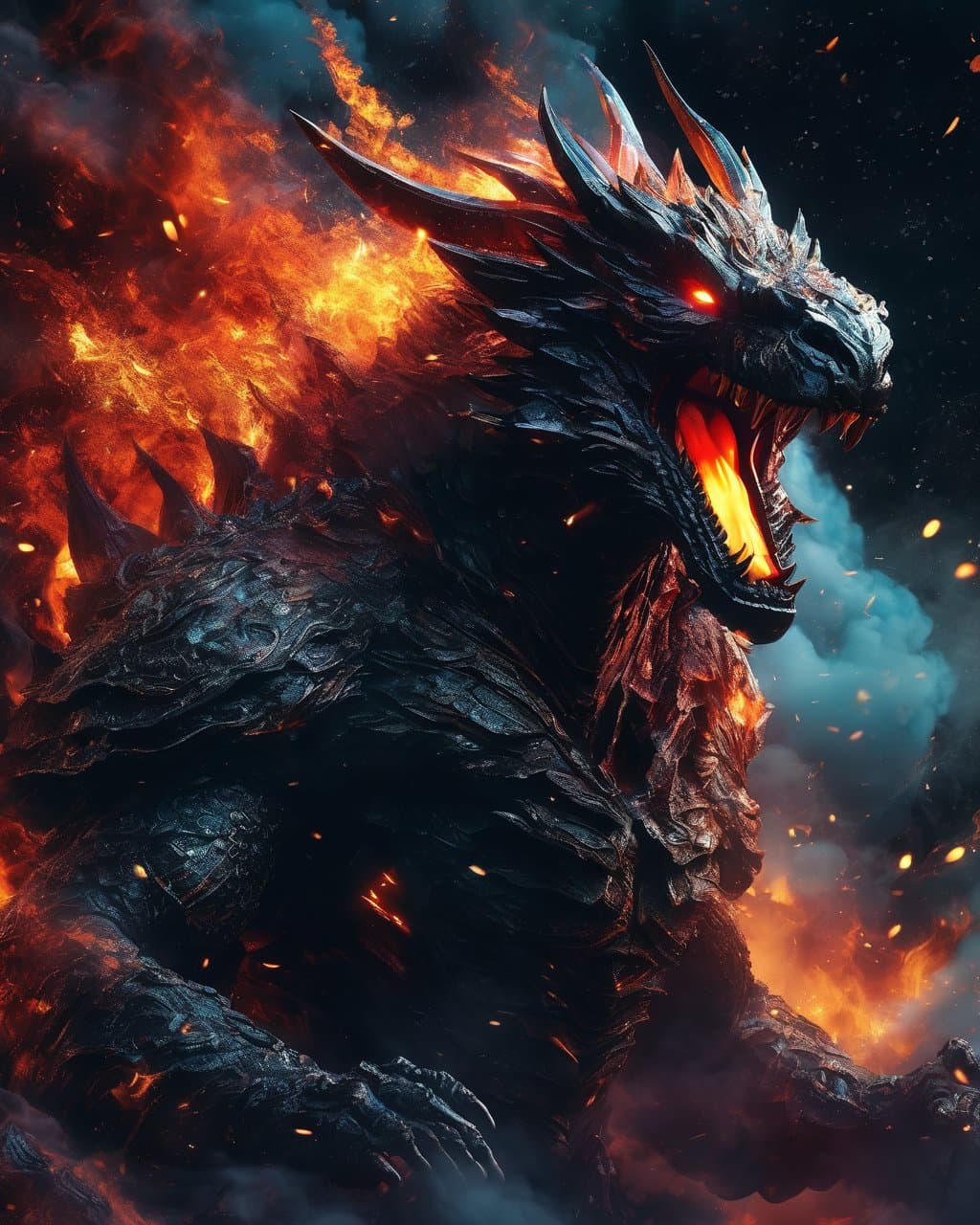 AI generated: An enraged monster incinerates everything in its path, unrestrained rage, unbridled anger, chaos aro...