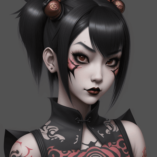 AI generated: a dark haired girl dressed in an asian style, in the style of subtle ink application, appropriation ...