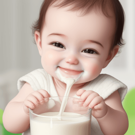 AI generated: a smiling baby having baby milk formula 