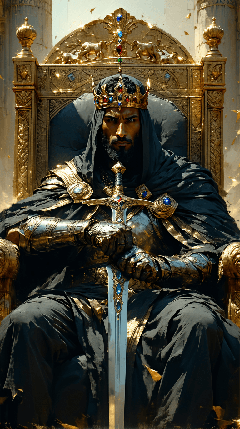 AI generated: An ultra-realistic, zoomed-out, front-facing, full-body portrait of King Abraha the ruthless Middle ...