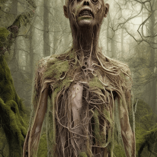 AI generated: A full body full face shot of a scary creepy human, state of decay and brittle, frail, sneezing, rap...