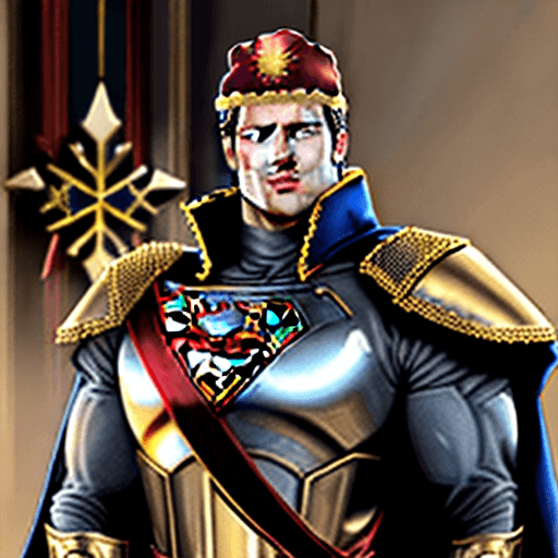 AI generated: Henry Cavill depicted as the Emperor of Humanity Warhamer 40k, whit golden armor. Christmas hat on h...
