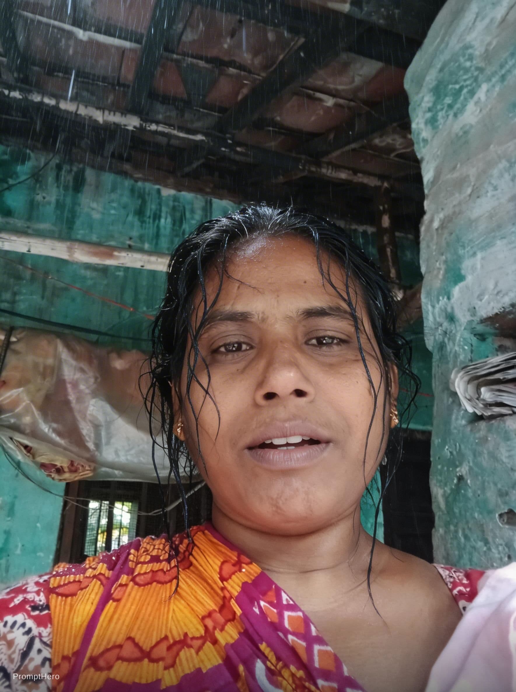 AI generated: 
create an image of Rain-kissed strands of hair fall like tangled ink across her face. The camera d...