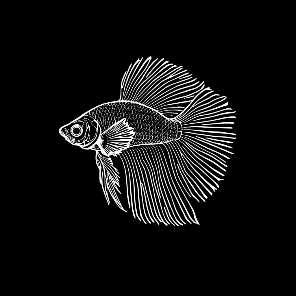 AI generated: make me a logo for a store with a bettafish made of white geometric straight lines on a black backgr...