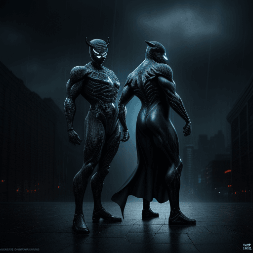 AI generated: Two man someone tall other medium size friends have to cosmic power, friends posing, dark ancient ra...