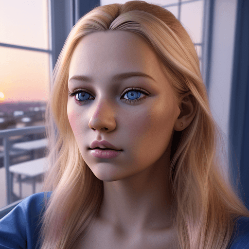 AI generated: A selfie portrait of a beautiful blond girl, dark blonde hair ((chanel style)) with pink highligts. ...