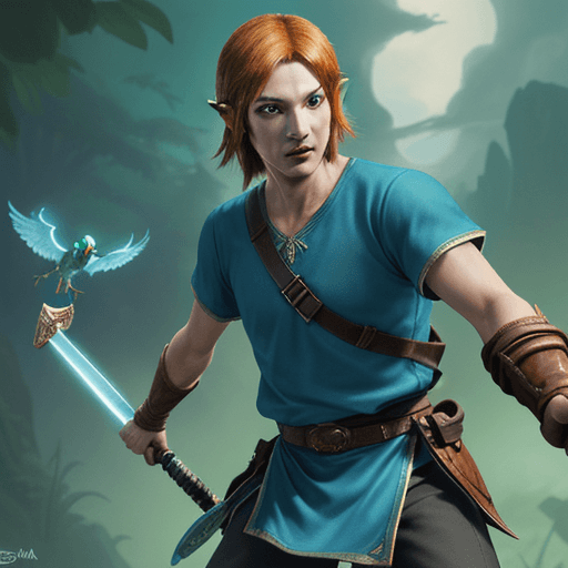 AI generated: Aarakocra swordsman, the Legend of Zelda style, vibrant colors, and Switch game Zelda fantasy

