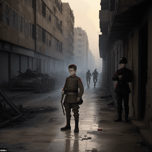 AI generated: Scene: “English soldiers take control of the city, and the people live under their oppression.” “Bur...