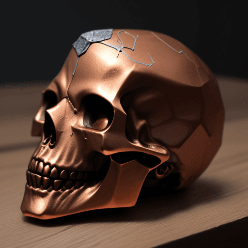 AI generated: bronze and copper skull. (StableDifusionXL1. 0 - SeargeSDXL)