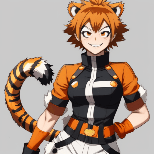 AI generated: fanime emale character design, my hero academia, MHA, BNHA, Hero costume, tiger ear and tail, short ...