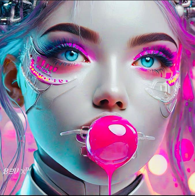 AI generated: Cyberpunk aesthetic, create an image of an attractive white female cyborg face, with ghostly white s...