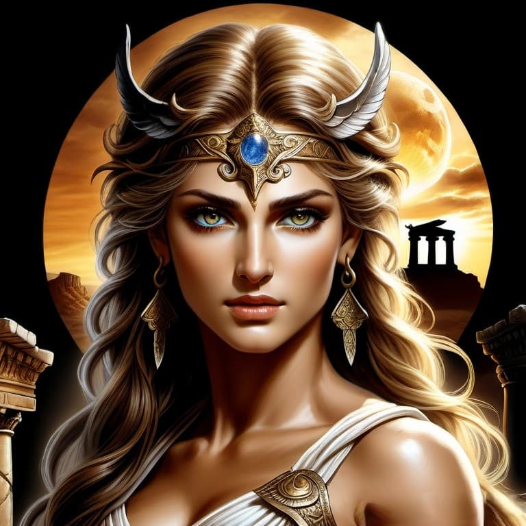 AI generated: A highly detailed portrait of a beautiful ancient greek goddess, greek mythology, sharp eyes, paradi...