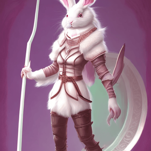 AI generated: female d&d harengon, female dnd rabbitfolk, female d&d anthro rabbit :: white fur with light pink ti...