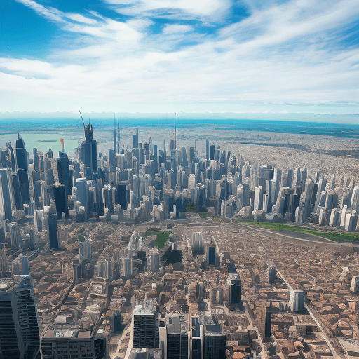 AI generated: image of a city seen from above populated by yoshi