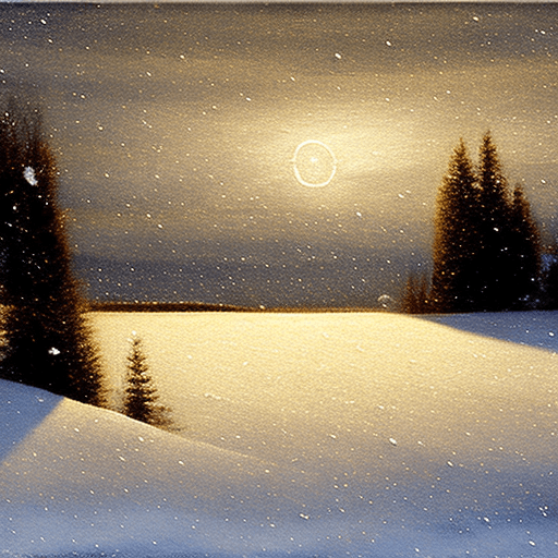 AI generated: snow storm at night.
ice crystals falling to the ground.
small faint golden point of light from the ...