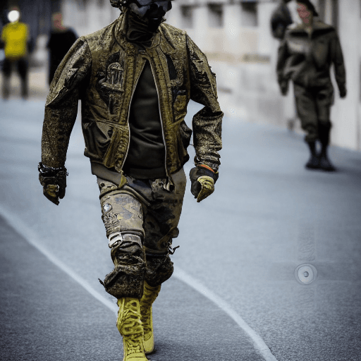 AI generated: military look and clothes, we can see them from feet to head, highly detailed and intricate, golden ...