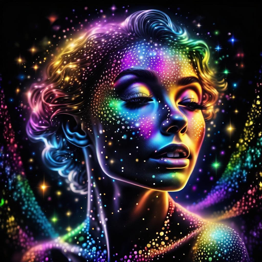 AI generated: Lucy in the Sky with Diamonds, intricate, rainbow colors, glowing sparkles, vivid, prismatic express...