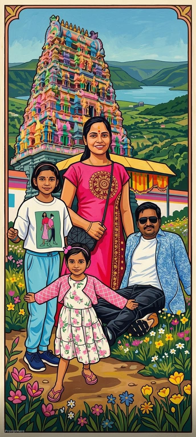 AI generated: a painting of a family posing for a picture, a poster by Amalia Lindegren, behance, cloisonnism, pos...