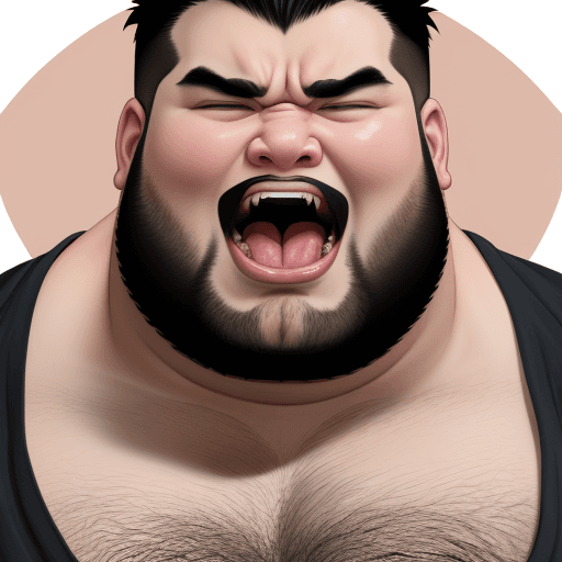 AI generated: a 150 kg dominant male opens his mouth, 
