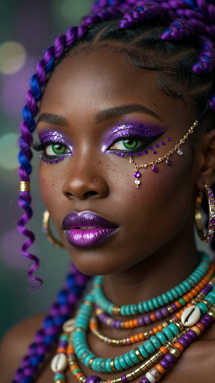 AI generated: Ultra-realistic close-up portrait photograph of a stunning young Black woman with flawless dark brow...