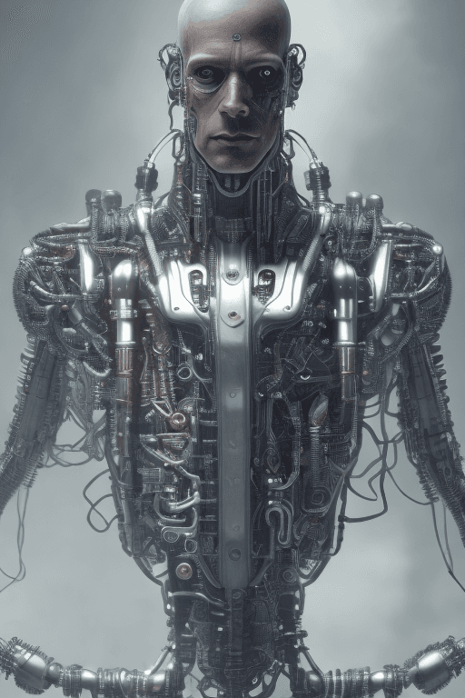 AI generated: full body ancient male cyborg| full-length portrait| detailed face| symmetric| steampunk| cyberpunk|...