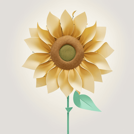 AI generated: Create a cutout of a sunflower paper flower, with soft white and yellow colors, delicate petals, Art...