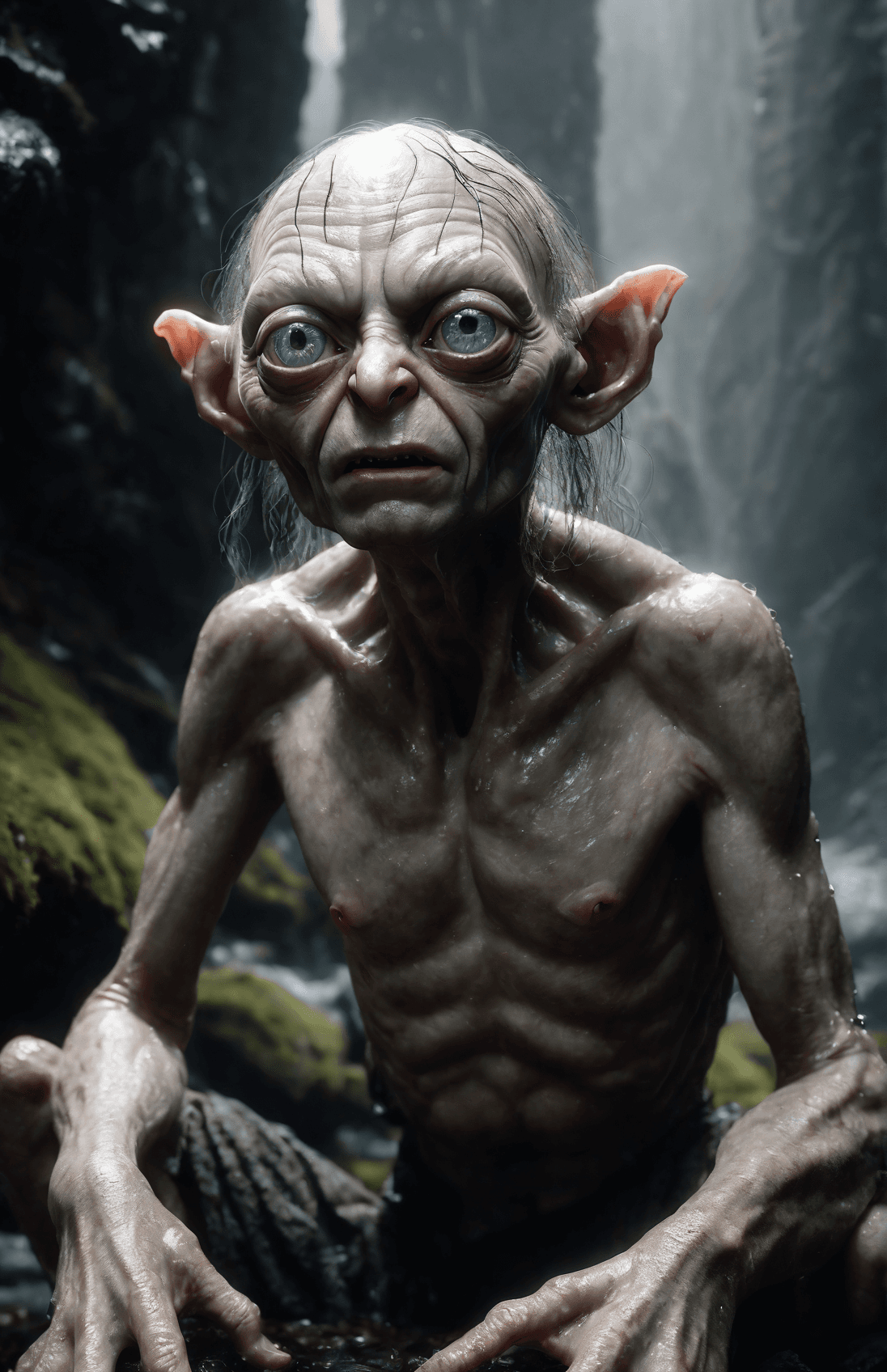 AI generated: glamour shot of Gollum, Lord of rings, John Tolkien, morbide, dark, very detailed, rendered in octan...