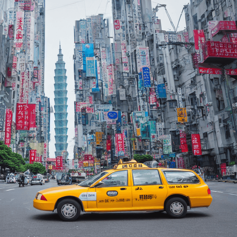 AI generated: bright, high quality, 4k film grain, professional, shot by canon eos r5,Only one taxi runs in the ci...