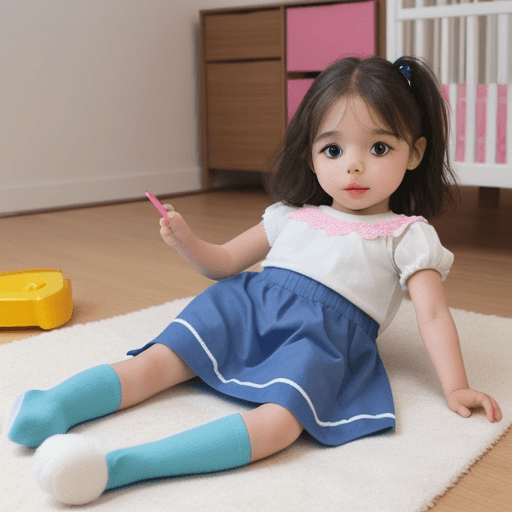 AI generated: little girl, draw infantil, play with dolls