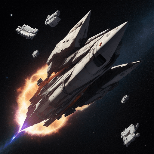 AI generated: debris from a destroyed starship floating in deep space, debris field, small pieces, anime style
