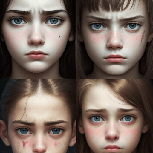 AI generated: Four faces of teenagers close-up, two boys and two girls, bright palette, expressionism paint style,...