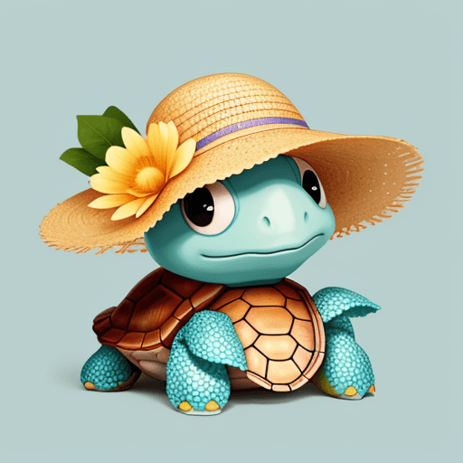 AI generated: design a cute turtle wearing a straw hat with a flower