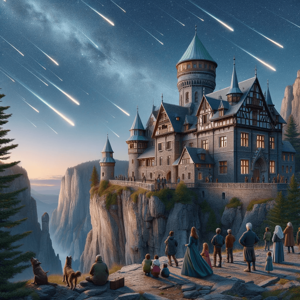 AI generated: Realistic raw photo of a cliffside monastery in Tudor style during early afternoon, with a backdrop ...