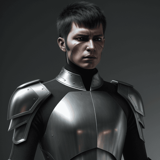 AI generated: High Definition Photo of a ultra realistic futuristic mature male human warrior by the name of Daeda...