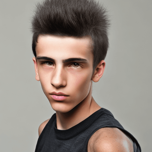 AI generated: Skinny, Italian 15 yearold with long spikey Black Hair and Eyes and a little facial hair, 