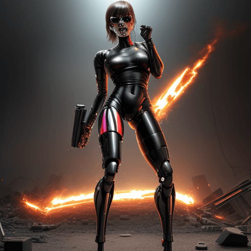 AI generated: ((Ripped off Terminator, "hasta la vista baby")) ((Ahegao have bionic legs))
((Realistic full hd)) (...
