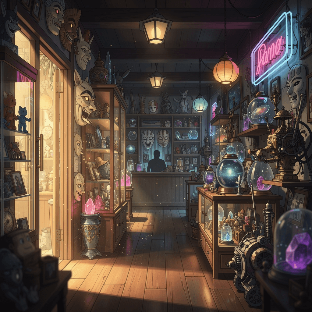 AI generated: store full of curious collectibles :: incredible, anime, Digital 2D, animated by Kyoto Animation, St...