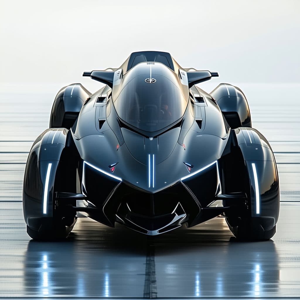 AI generated: Black supercharged Yamaha FX SVHO, rocket engines on the back, dynamic and aggressive front end, sle...