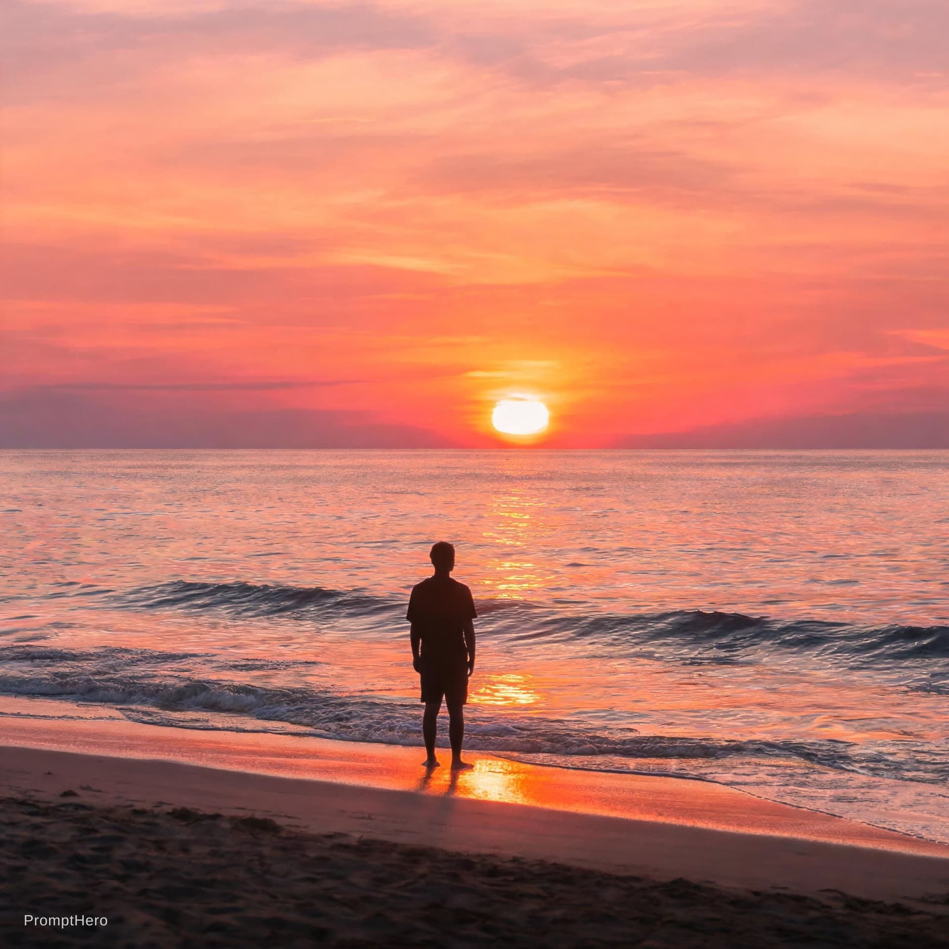AI generated: A image of person in sunset on beach 