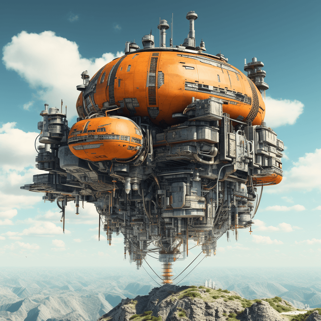 AI generated: scifi flying building floating in the sky, in the style of meticulous photorealistic still lifes, cl...