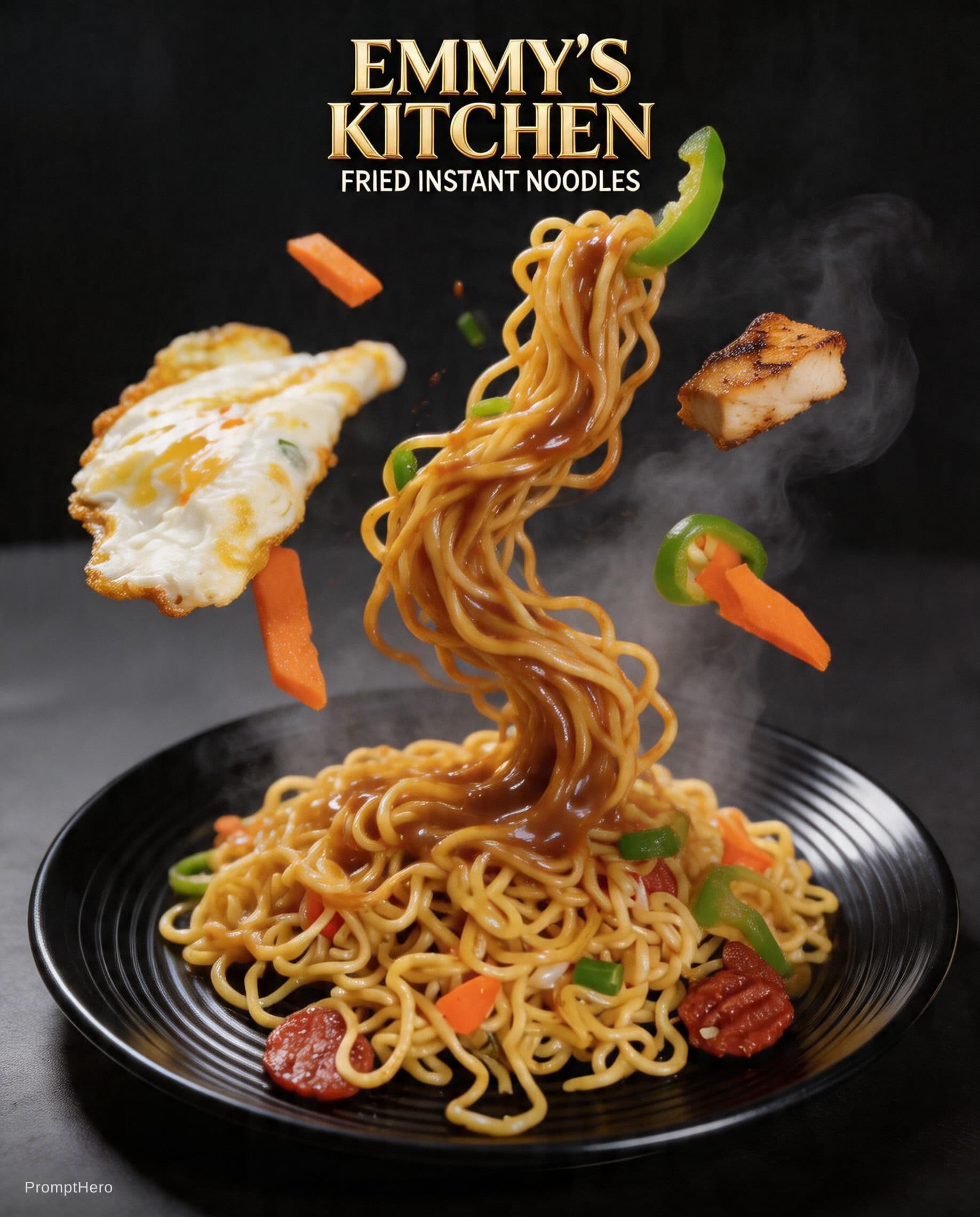 AI generated: 🍜 INSTANT NOODLES VERSION (FRIED EGG + VEGGIES)

Using the image as a reference Generate Cinematic ...