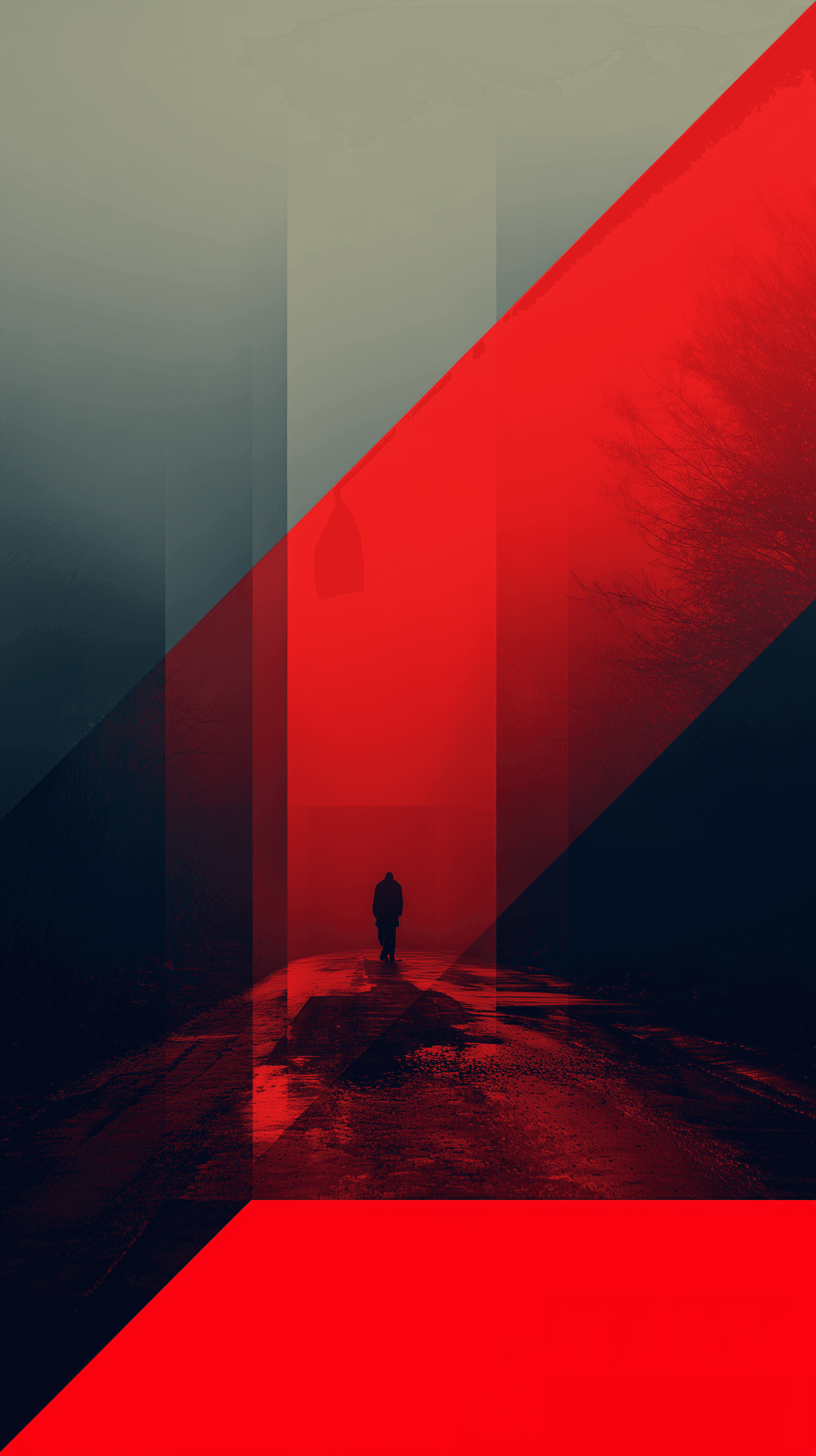 AI generated: cover art, thriller, layout diagonal split, palette vibrant crimson and charcoal, centered focal, cl...