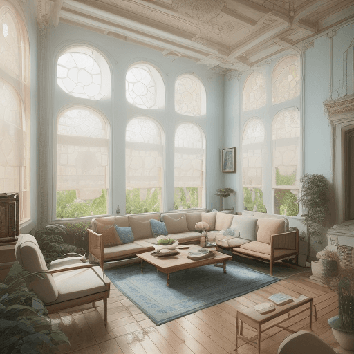 AI generated: High resolution photography interior design, dreamy sunken living room conversation pit, wooden floo...