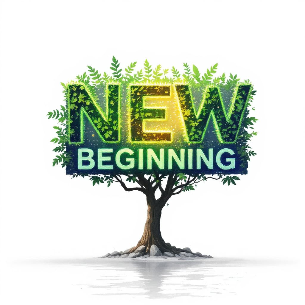 AI generated: make high resolution, white backgroud, clear image with "NEW BEGINNING" front and center