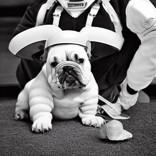 AI generated: primer plano de cuerpo completo, pequeño y lindo bulldog francés, con cuerpo blanco, cara y orejas d...