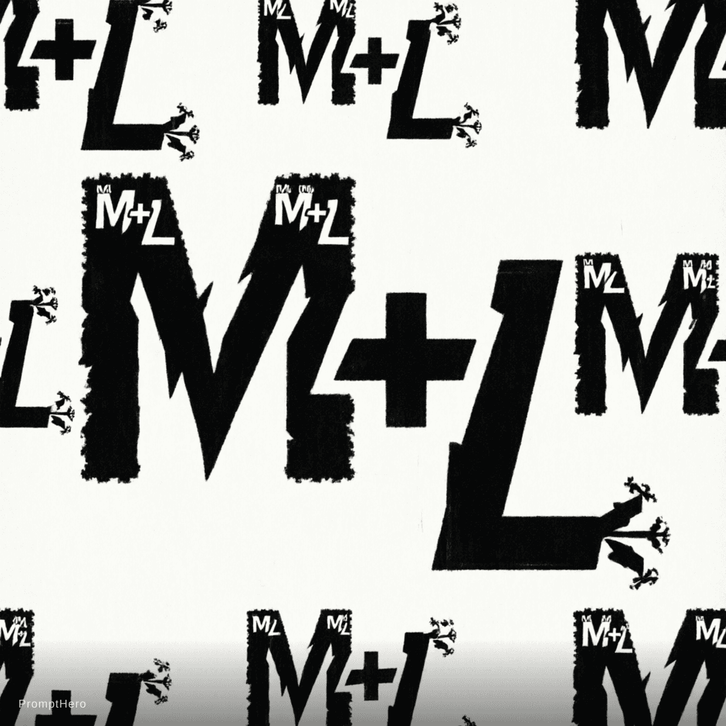 AI generated: create a pattern the text "M+L" in black on white. The pattern should fit exactly into itself on eve...