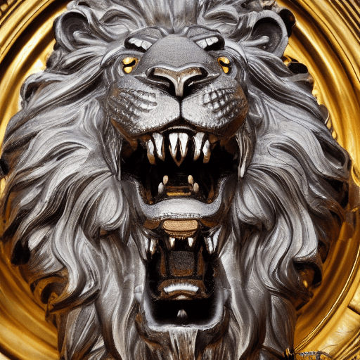AI generated: Photo of a ultra realistic Discover The Amazing Intricate Baroque Polish Metal Angry Lion Sculpture ...