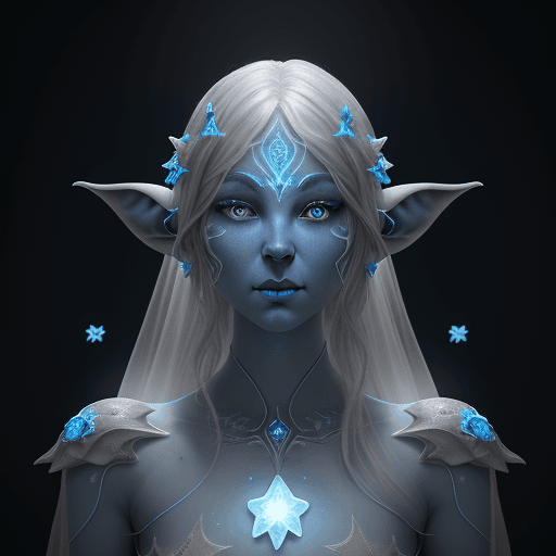 AI generated: Moon elf, blue skin, white stars marks, bioluminiscent creatures, intricate artwork . octane render,...