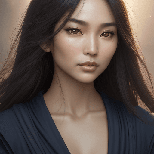 AI generated: the face of a Asia woman with brown eyes the face of a person, in the style of yigal ozeri, light na...
